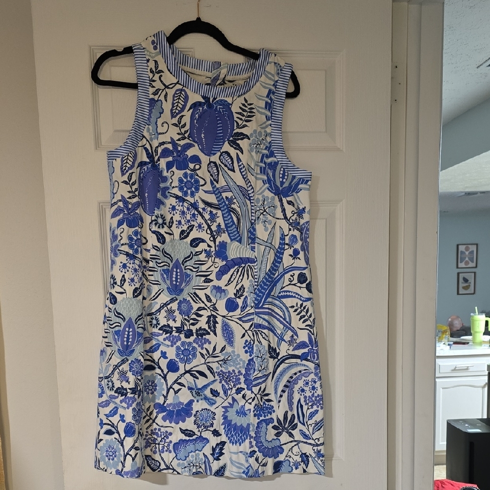 Floral Blue and White Sleeveless Dress